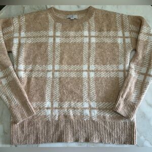 LOFT OUTLET Wheat Plaid Sweater XS Petite Pullover Academia Preppy Classic